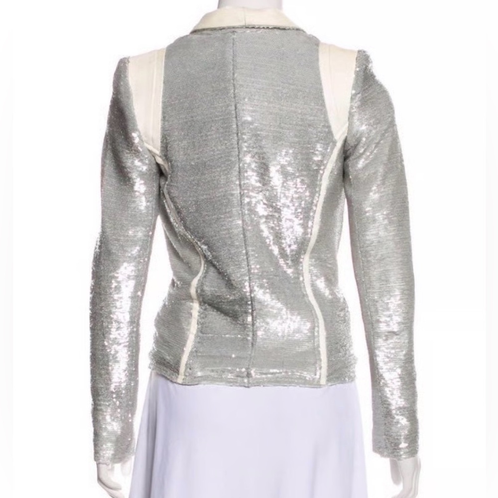 IRO Paris Silver Sequin "Hadley" Moto Blazer with White Leather - Picture 3 of 16
